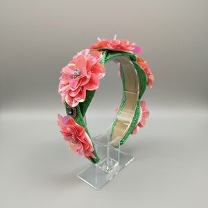 NWT Pink Green Floral Rhinestone Statement Headband